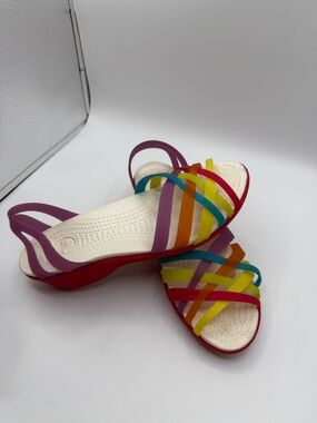 Crocs Isabella Huarache Rainbow Wedge Sandals Sz 8
